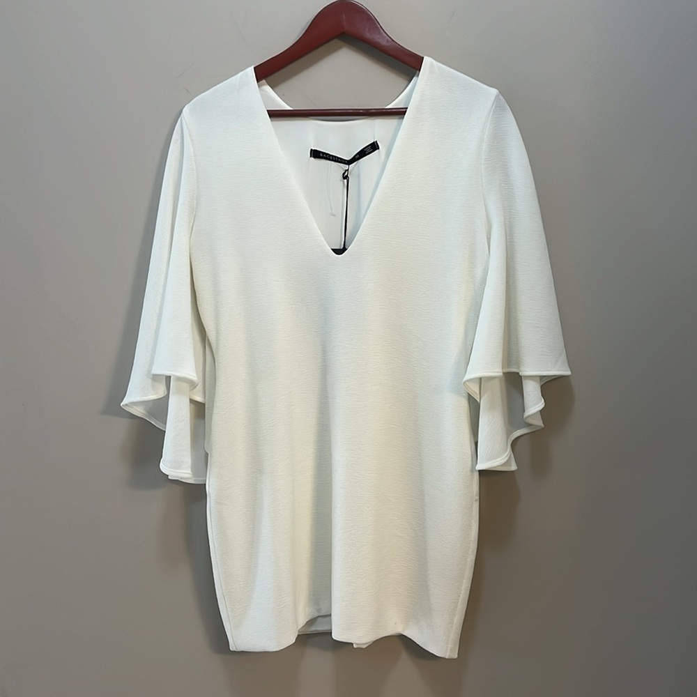 Revolve BACKSTAGE Kaelyn Dress in Ivory Deep V-Neck Flutter sleeved Mini Medium